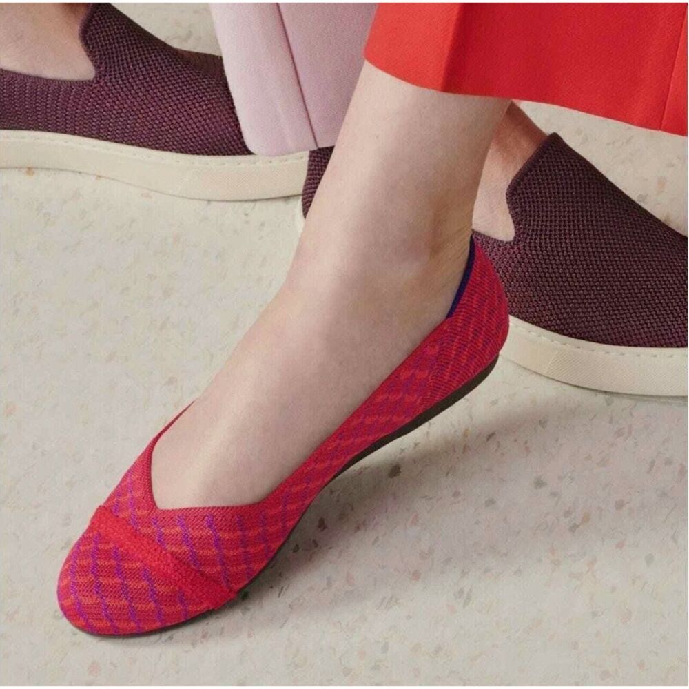 Rothy's Pink Flats Pomegranate Grid Round Ballet Flats Size 7.5 Retired Color